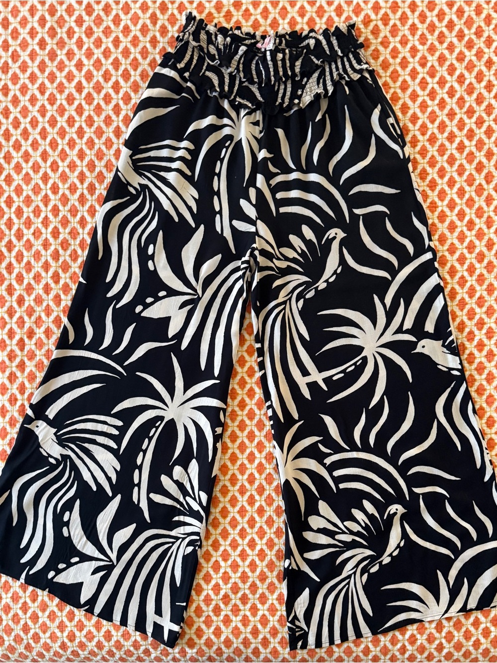 Patrons of Peace Black & Ivory Tropical Wide-Leg Ladies Pants Size L